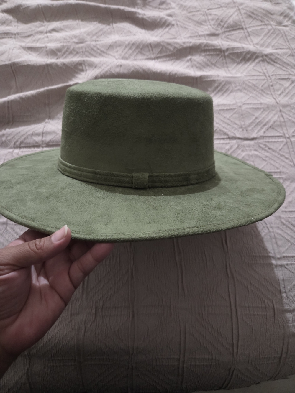 Olive Green Wide Brim Fedora Hat
